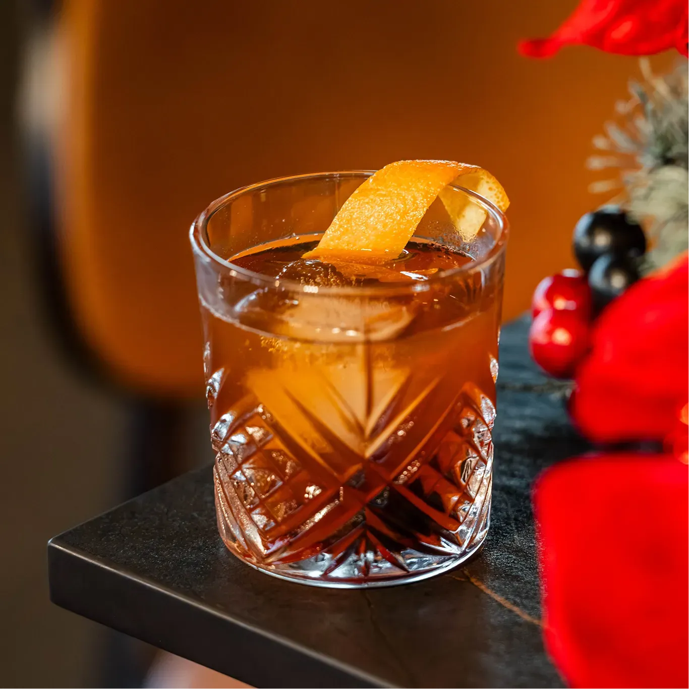 Holiday cocktail at Thyme Rooftop Grille bar